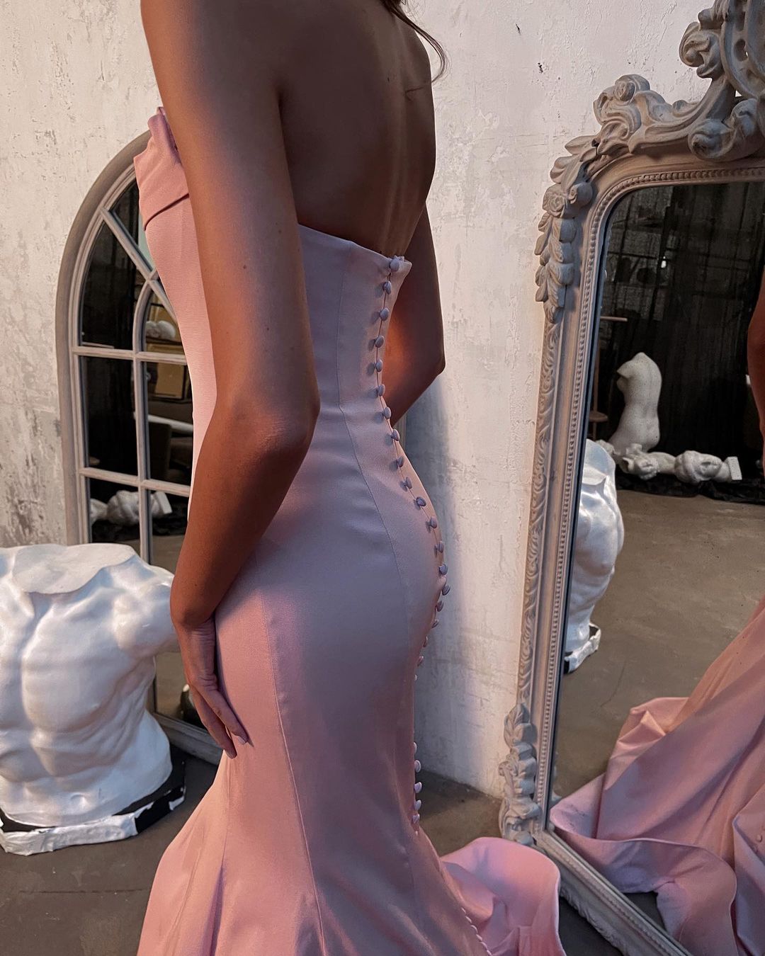 Modest Long Mermaid Strapless Satin Floor Length Prom Dress