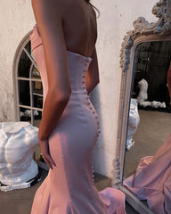 Modest Long Mermaid Strapless Satin Floor Length Prom Dress
