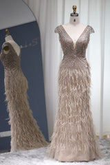 Luxury Long Mermaid V-neck Beading Formal Prom Dresses