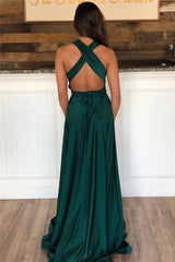 Long Halter Wide Straps A-Line Floor Length Ruffles Prom Dress With Side Slit