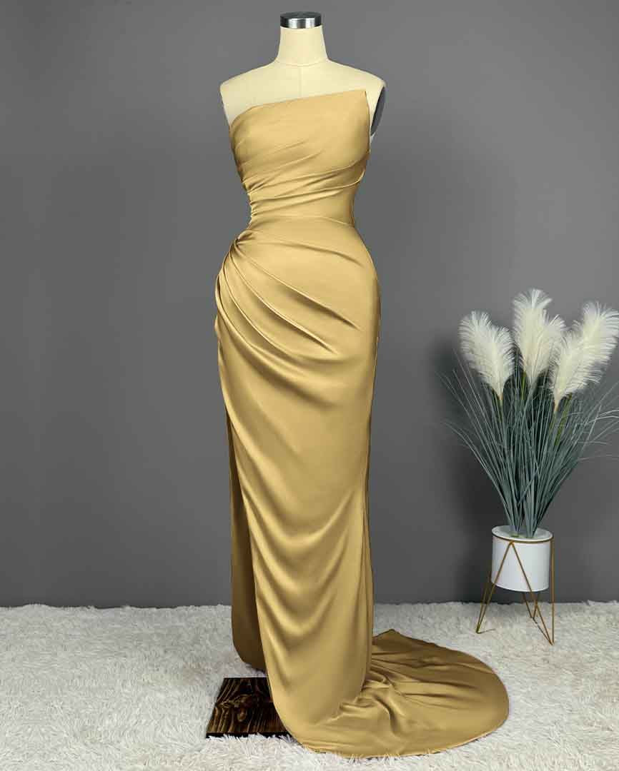 Elegant Long Mermaid Strapless Satin Prom Dresses