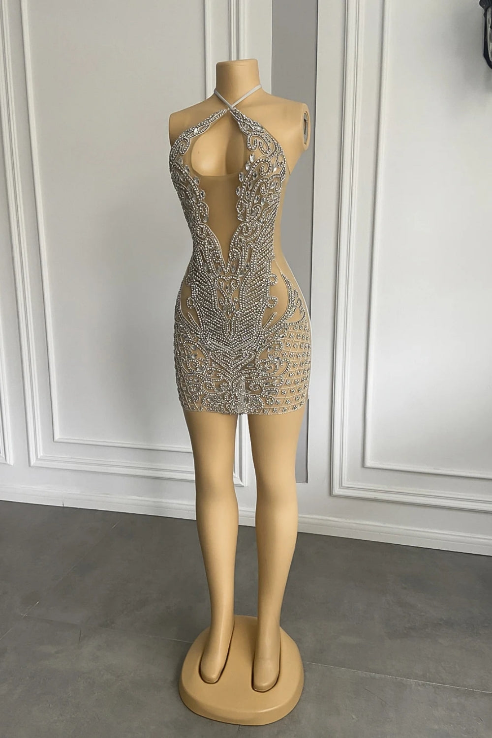 Sexy Short Halter See Through Tulle Party Dresses