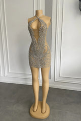 Sexy Short Halter See Through Tulle Party Dresses