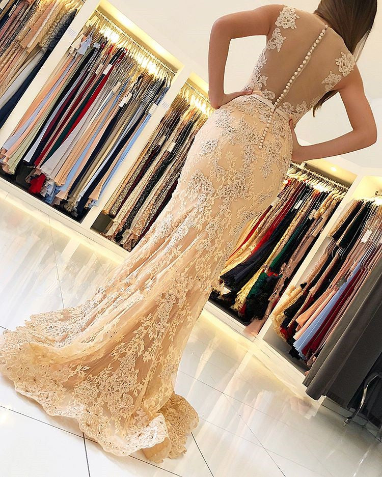 Elegant Long V-neck Wide Straps Appliques Lace Floor Length Mermaid Prom Dress With Sash