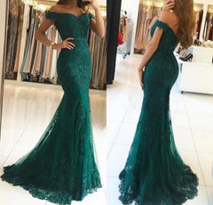 Elegant Long Off the Shoulder Appliques Lace Backless Tulle Mermaid Prom Dress