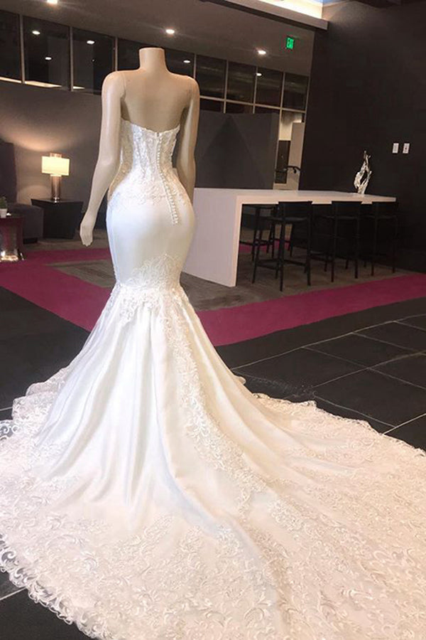 Luxury Long Sweetheart Appliques Lace Mermaid Wedding Dress