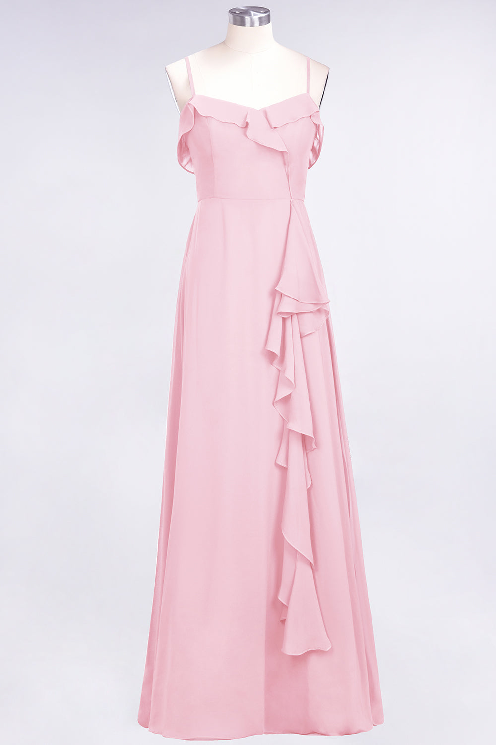 Spaghetti Straps A-Line Chiffon Backless Floor Length Prom Dress With Ruffles