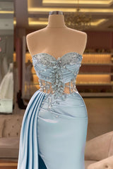 Gorgeous Sweetheart Strapless Satin Beading Long Prom Dress with Front Split