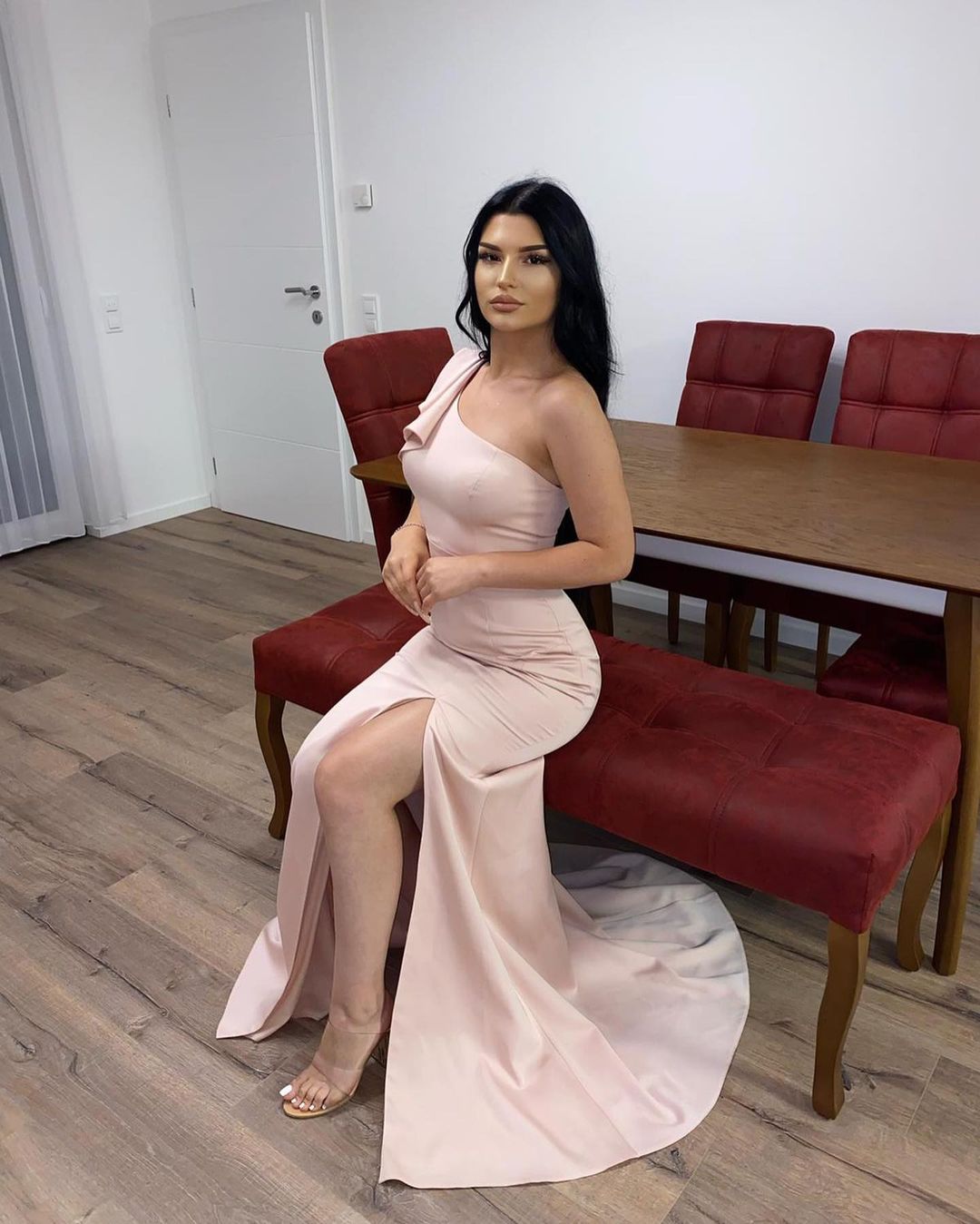 Long One Shoulder Floor Length Ruffles Mermaid Prom Dress With Side Slit