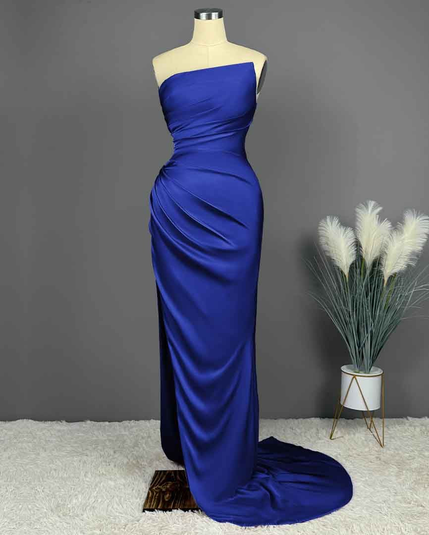 Elegant Long Mermaid Strapless Satin Prom Dresses