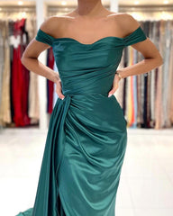 Long Backless Off the Shoulder Split Mermaid Prom Dress With Side Train