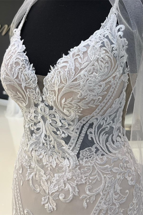 Charming Long Mermaid Sweetheart Spaghetti Straps Tulle Lace Wedding Dress
