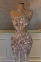 Gorgeous Mermaid Long One Shoulder Tulle Prom Dress with Beads