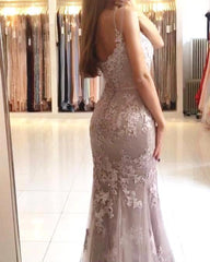 Elegant Long Mermaid Sweetheart Spaghetti Straps Lace Appliques Prom Dress