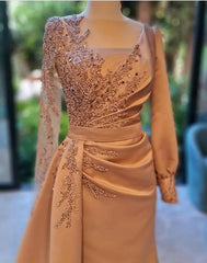 Elegant Mermaid Long Sleeves Appliques Lace Ruffles Floor Length Formal Evening Dress