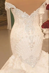 Gorgeous Long Off the Shoulder Crystal Floor Length Backless Mermaid Wedding Dresses