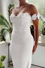 Long Off The Shoulder Chiffon Appliques Lace Mermaid Floor Length Wedding Dress