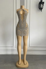 Sexy Short Halter See Through Tulle Party Dresses