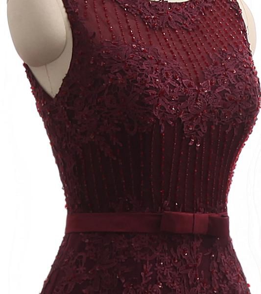 Burgundy Long Scoop Tulle Mermaid Formal Evening Dresses