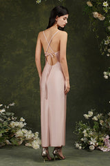 Long Mermaid Spaghetti Straps Backless Party Dresses with Slit
