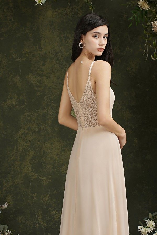 Elegant Long A-line V-neck Satin Backless Formal Evening Dress