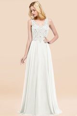 Dusty Rose Lace V-Neck Long Bridesmaid Dresses With Appliques