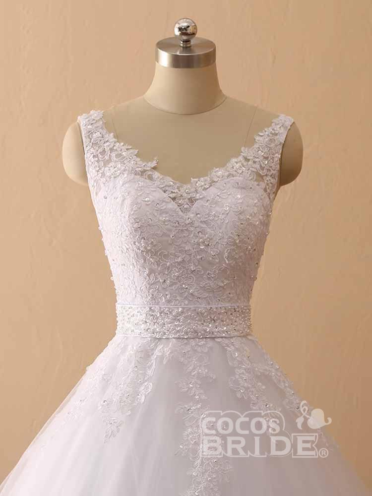 Gorgeous Long Ball Gown Tulle Lace V-Neck Backless Wedding Dresses
