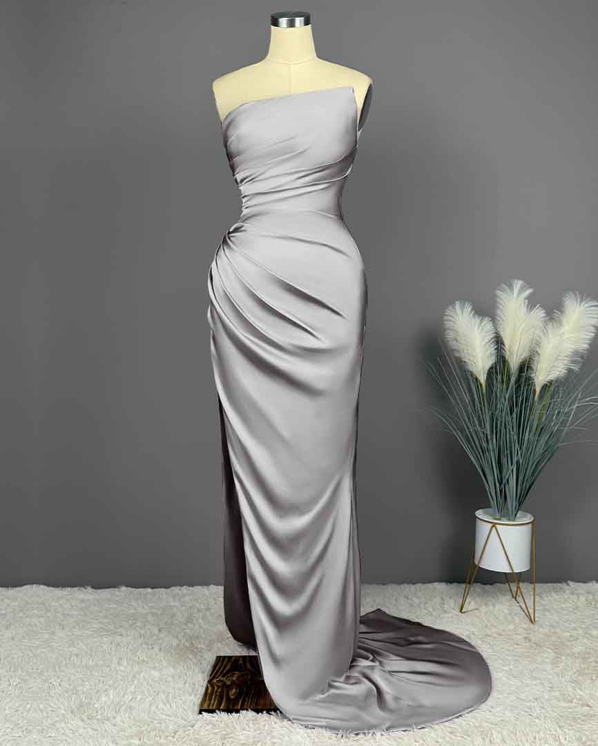 Elegant Long Mermaid Strapless Satin Prom Dresses