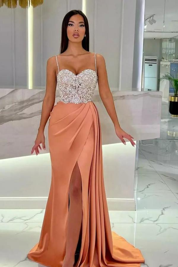 Gorgeous Long Mermaid Sweetheart Beading Prom Dresses with Split