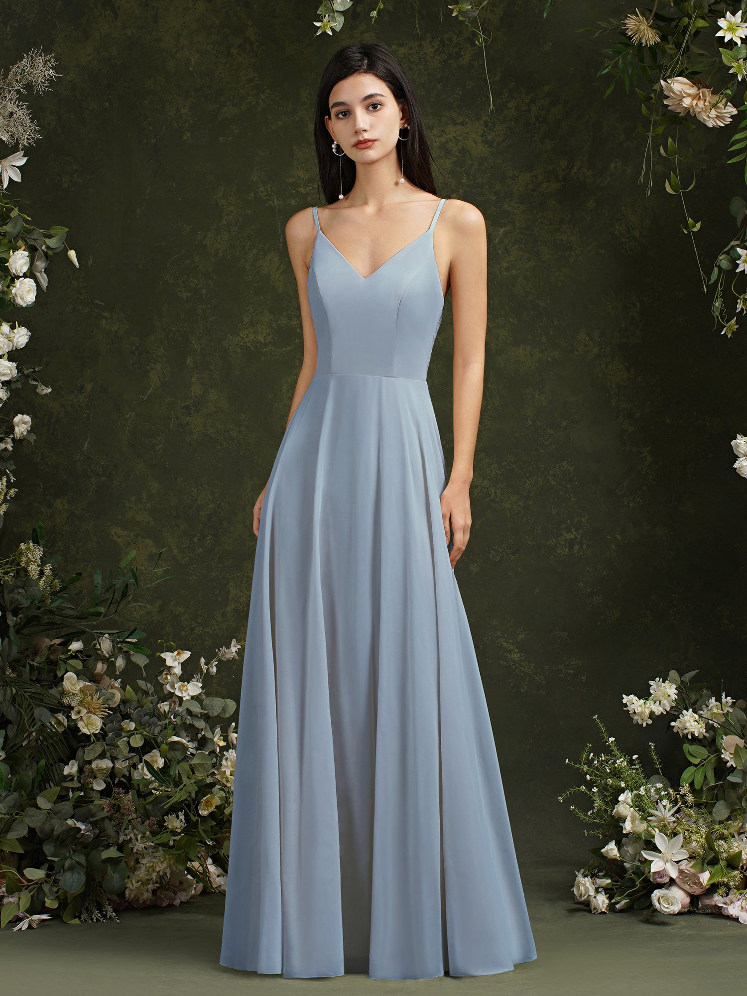Elegant Long A-line V-neck Satin Backless Formal Evening Dress