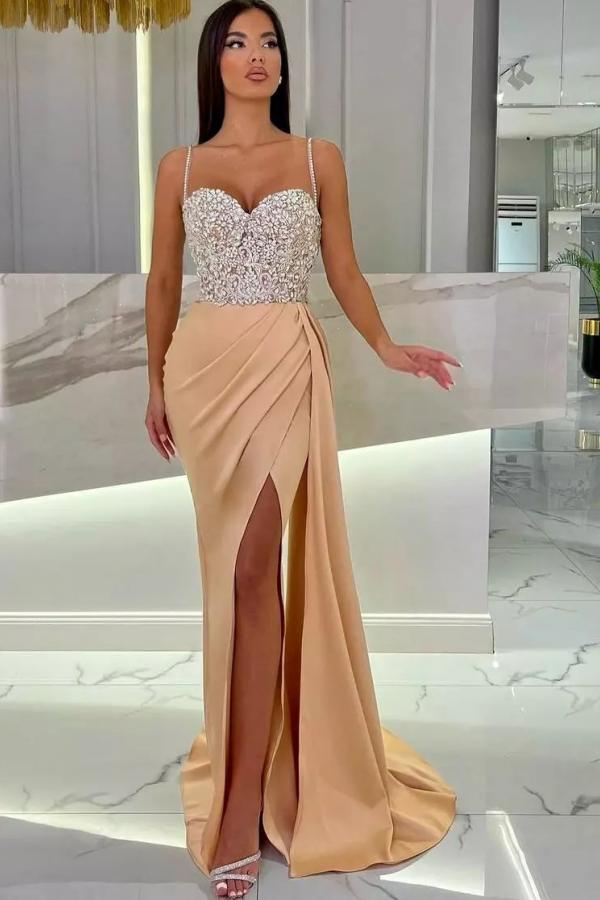 Gorgeous Long Mermaid Sweetheart Beading Prom Dresses with Split