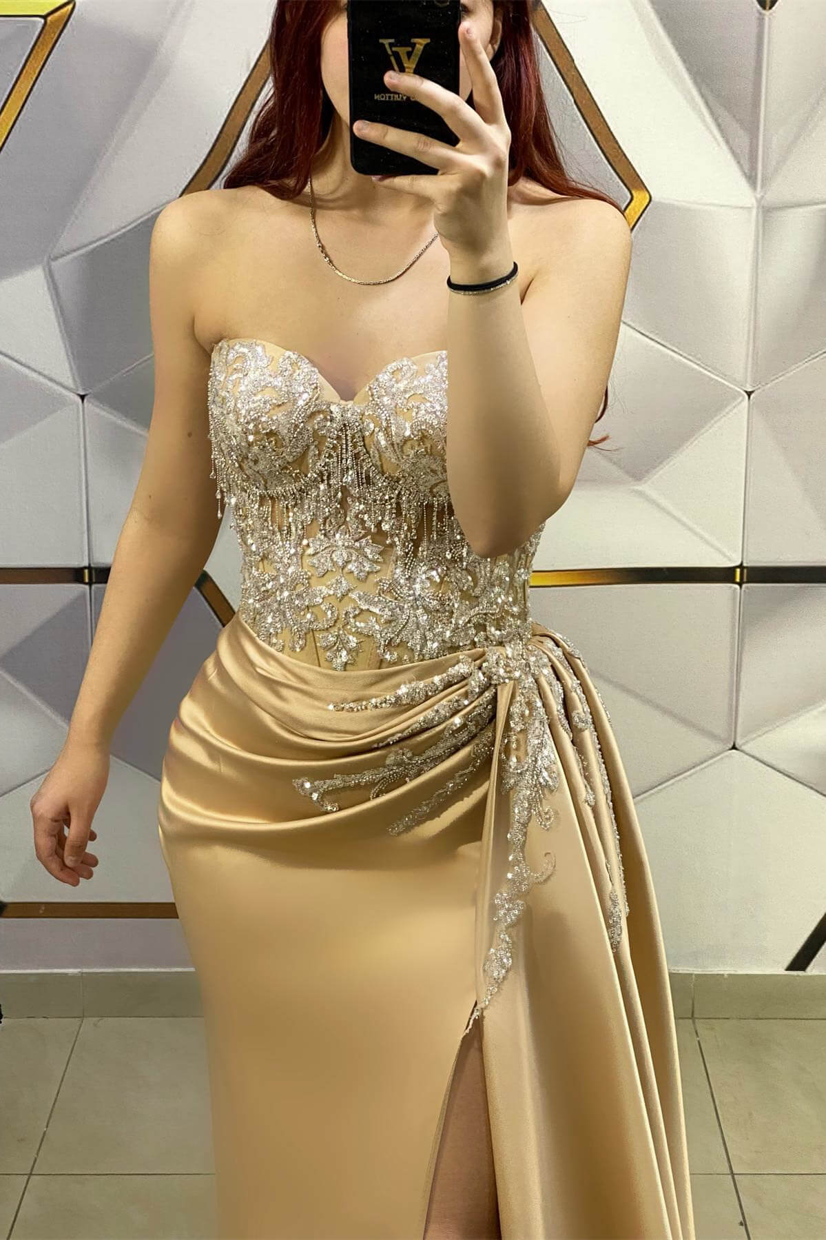 Long Sweetheart Strapless Mermaid Formal Evening Dress with Side Split