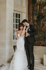 Vintage Long Mermaid Sweetheart Tulle Wedding Dresses with Lace