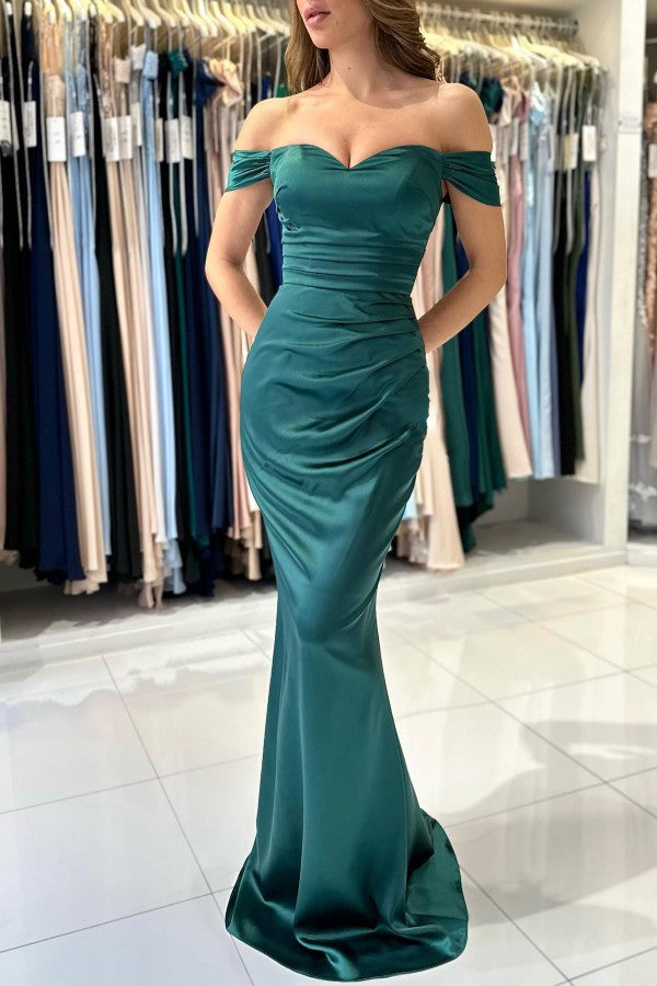 Beautiful Long Mermaid Off the Shoulder Satin Formal Prom Dresses