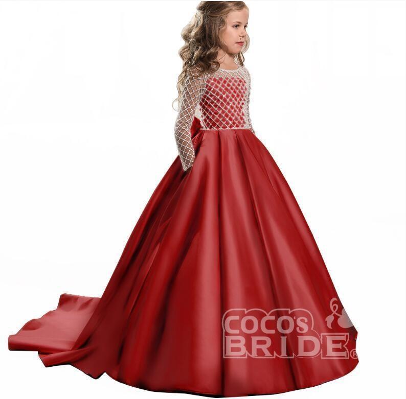 Scoop Neck Long Sleeves Ball Gown Flower Girl Dress with Pockets
