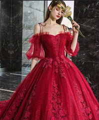 Gorgeous Off the Shoulder Spaghetti Straps Appliques Lace Prom Dress with Sleeves