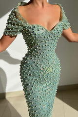 Short Mermaid Long Sweetheart Formal Evening Dress with Beads