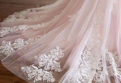 Long Spaghetti Straps Tulle A-Line Appliques Lace Floor Length Prom Dress