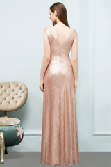Elegant Long A-line Jewel Sequined Formal Evening Dress