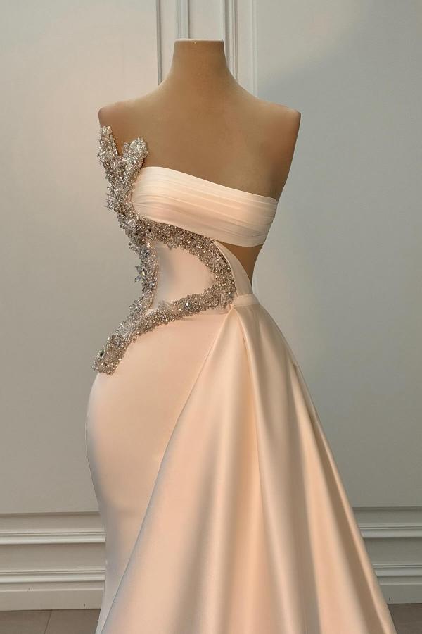 Elegant Long Mermaid Strapless Satin Floor Length Formal Prom Dresses
