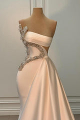 Elegant Long Mermaid Strapless Satin Floor Length Formal Prom Dresses