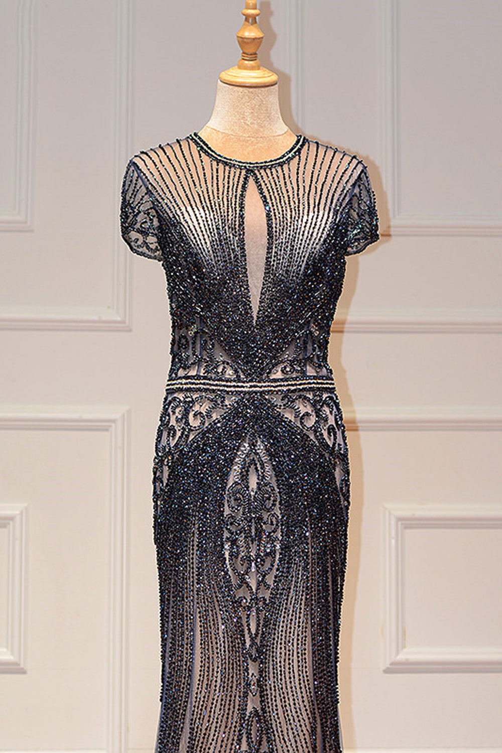 Long Mermaid Jewel Satin Beads Formal Evening Dresses