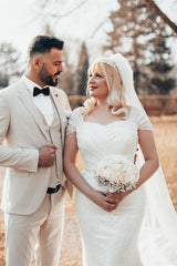 White Long Mermaid Jewel Glitter Off the Shoulder Wedding Dresses