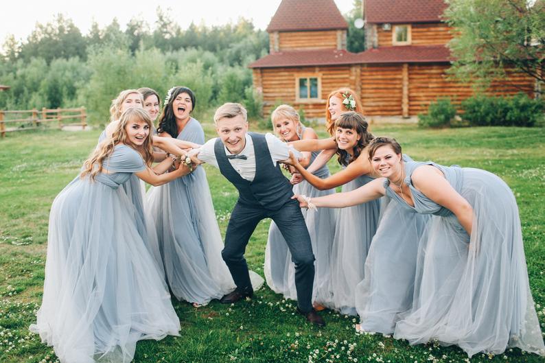 Elegant A-line Multiway Tulle Floor Length Backless Bridesmaid Dresses