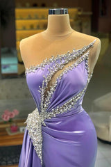 Elegant Long One Shoulder Satin Mermaid Prom Dress
