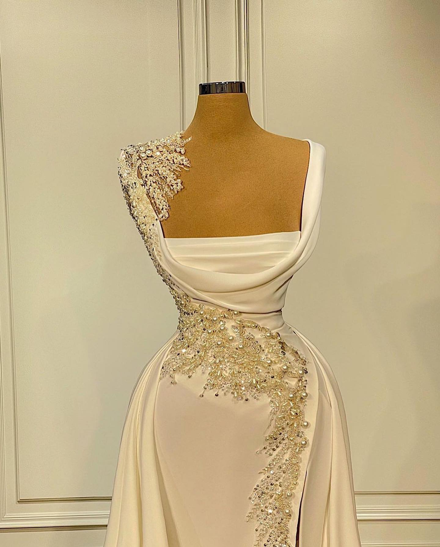Long Mermaid Square Neckline Beading Ruffles Prom Dress With Side Slit