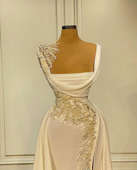 Long Mermaid Square Neckline Beading Ruffles Prom Dress With Side Slit
