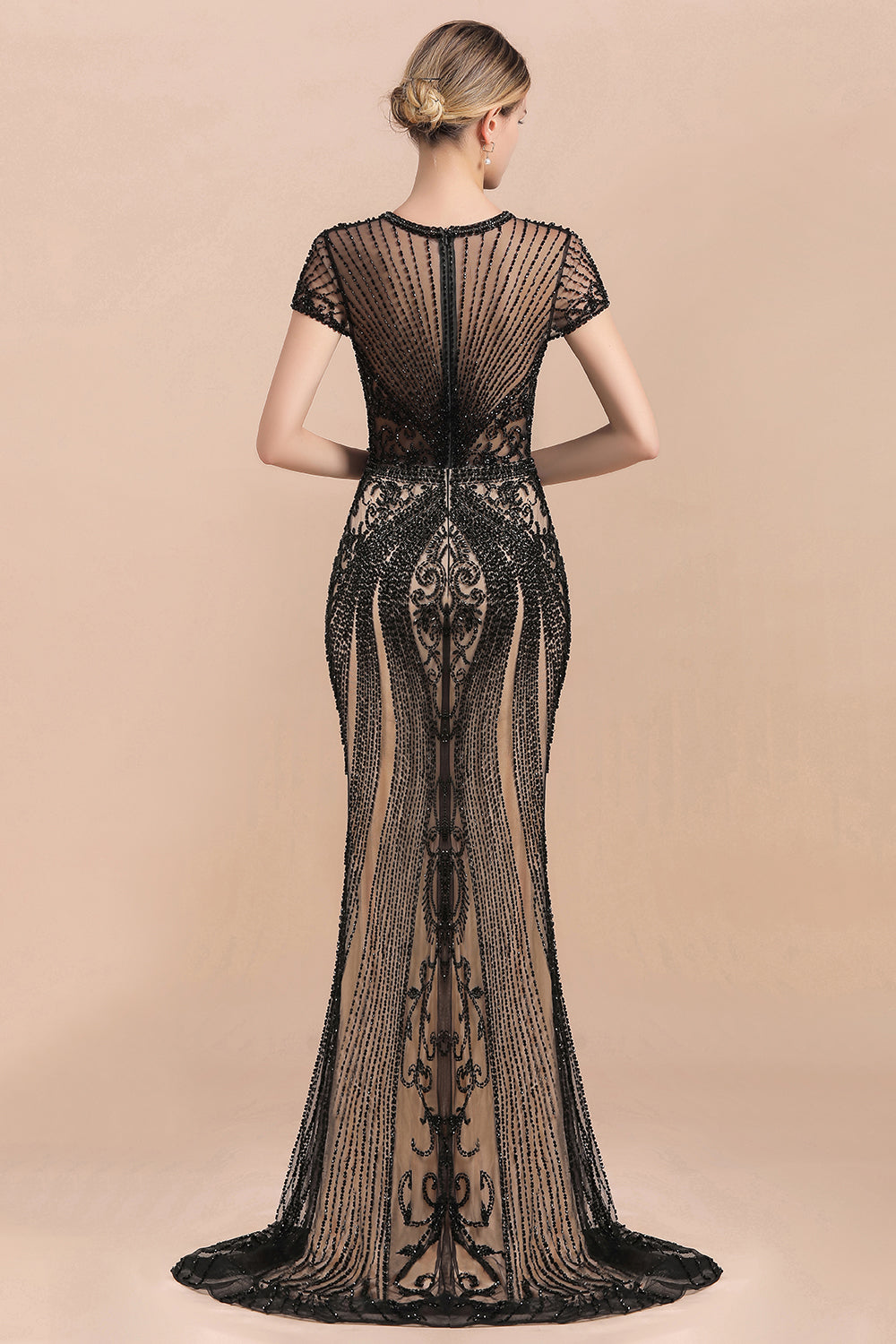 Luxury Black Long Mermaid Tulle Beaded Formal Evening Dresses