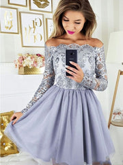 Chic Short Off the Shoulder Tulle Long Sleeves Party Dress