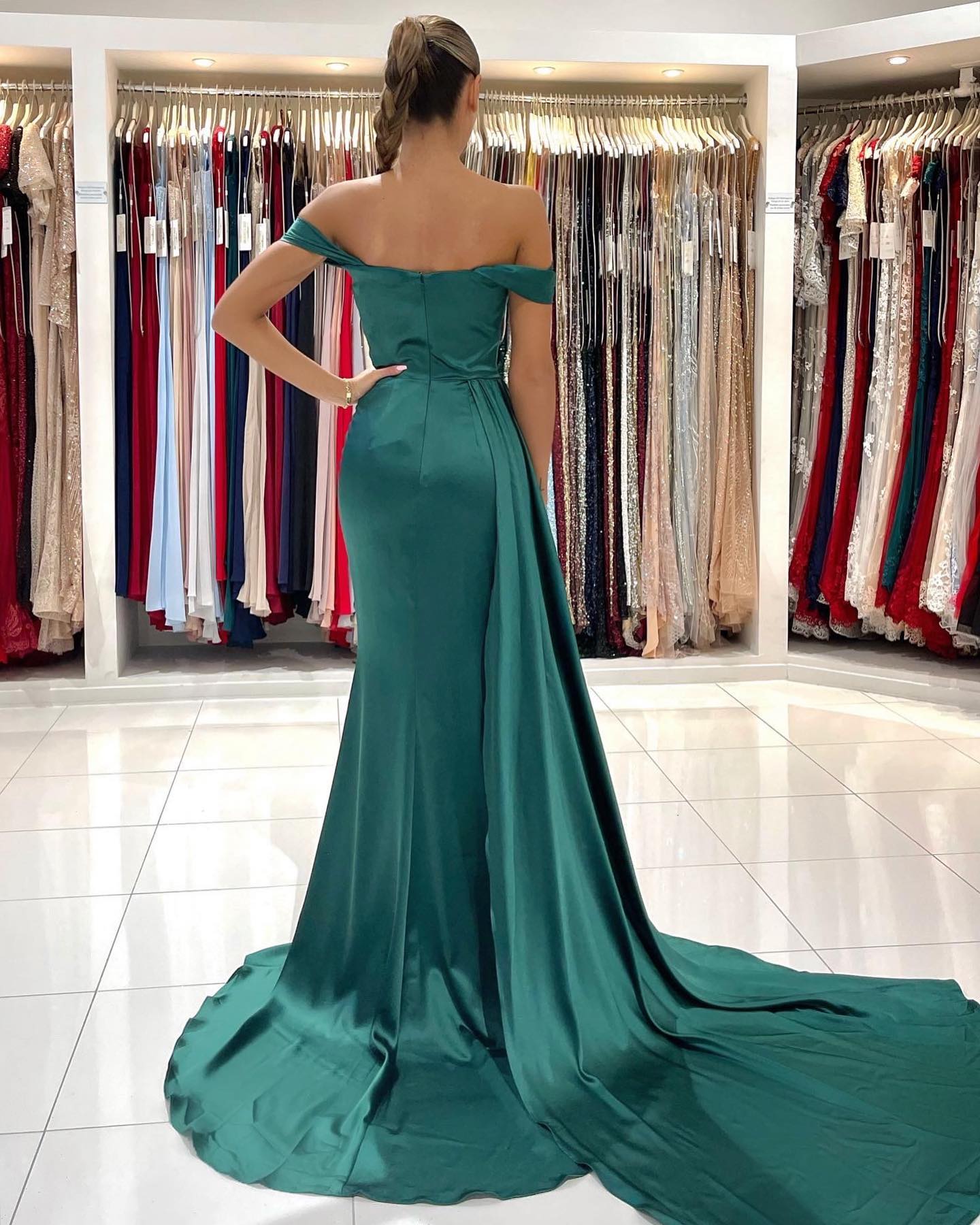 Long Backless Off the Shoulder Split Mermaid Prom Dress With Side Train